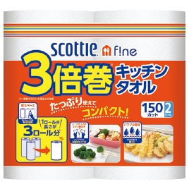 クレシア　スコッティ３倍巻キッチンタオル　２巻
