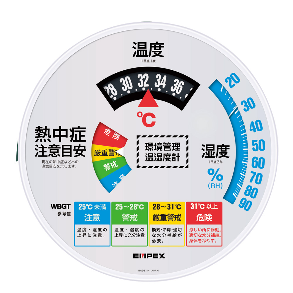 熱中症注意目安付き温度・湿度計