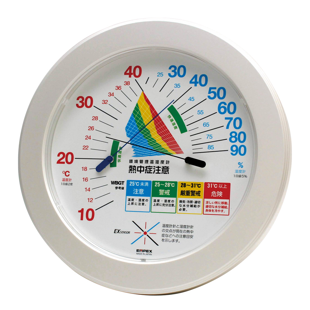 熱中症注意目安付 温度・湿度計　防雨タイプ