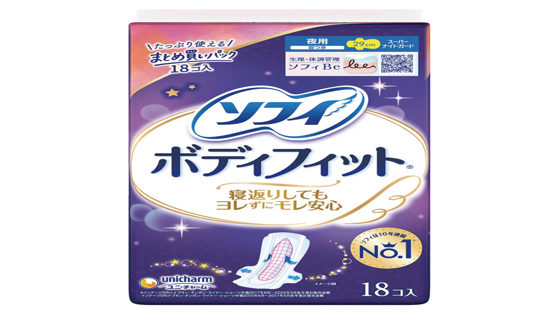 ソフィ ボディフィット（夜用）　スーパーナイトガード 羽つき 18枚