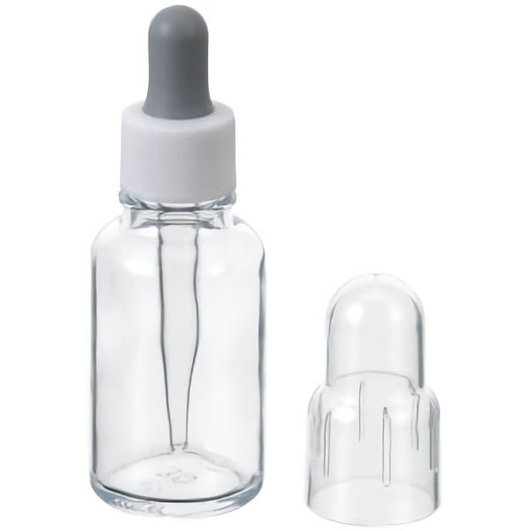 スポイトびん　丸型　透明グレーゴム帽付　３０ｍｌ